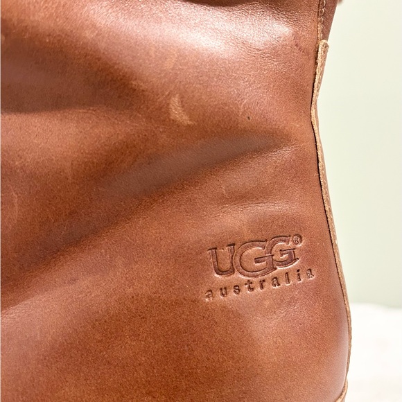 UGG Australia Leather Shearling Clog Boots Wooden Heel Platform Near New Size 8 - Picture 4 of 14